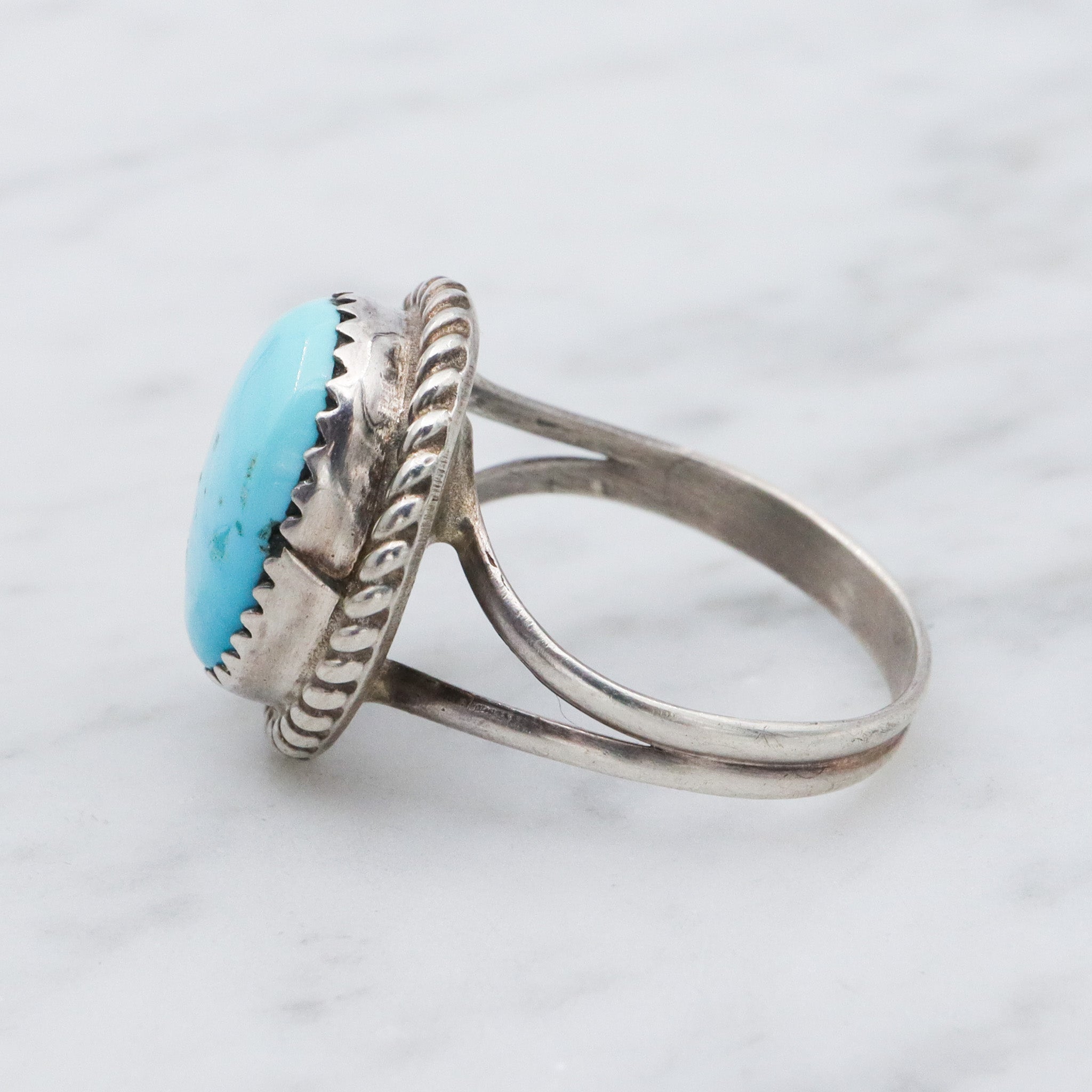 Vintage Herbert Tsosie Navajo sterling silver turquoise ring, sz 8.25